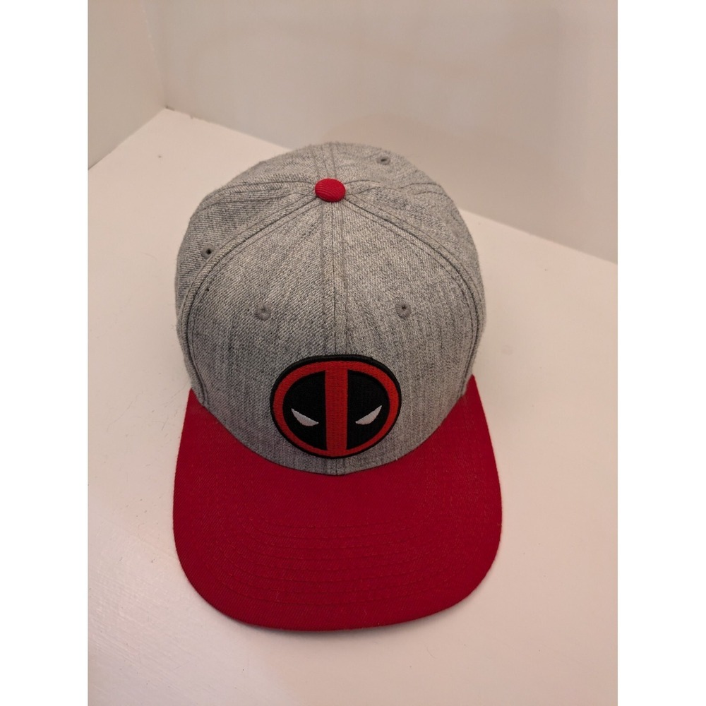 Deadpool Snapback Hat Gray and red Flat Brim Cap